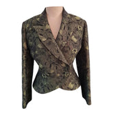 Thomaiy 1990s Olive Green and Black Brocade Fitted Jacket